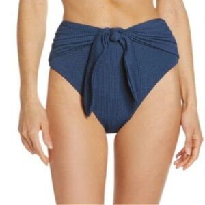 NWT Veronica Beard $158 Ocean Blue Crinkle Front Tie Bottom Swimwear Size Large